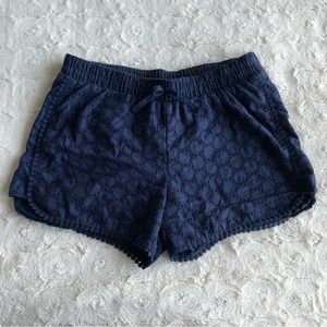 Navy Blue Shorts Girls XL Pointelle Elastic Waist Solid Cotton Floral Cherokee